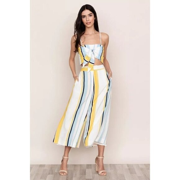 Yumi Kim Pants - Yumi Kim Perfect Day Pants in Multi Stripe Large Womens Cropped Trousers